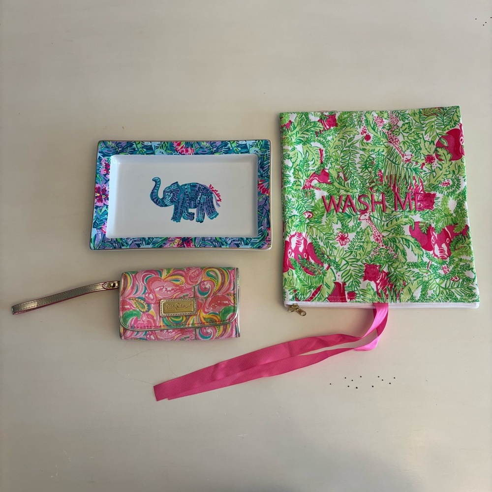 Lilly Pulitzer Lot Trinket Tray Wristlet Make Up Jewelry Bag